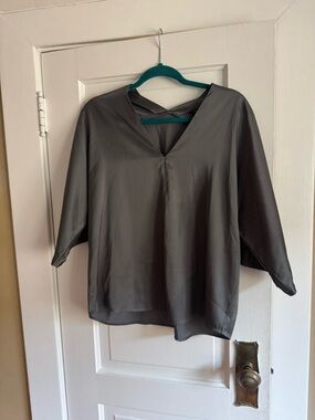 Banana Republic Slate Gray V-Neck Blouse with Back Strap